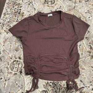 Garage Brown Ruched Short Sleeve Tee